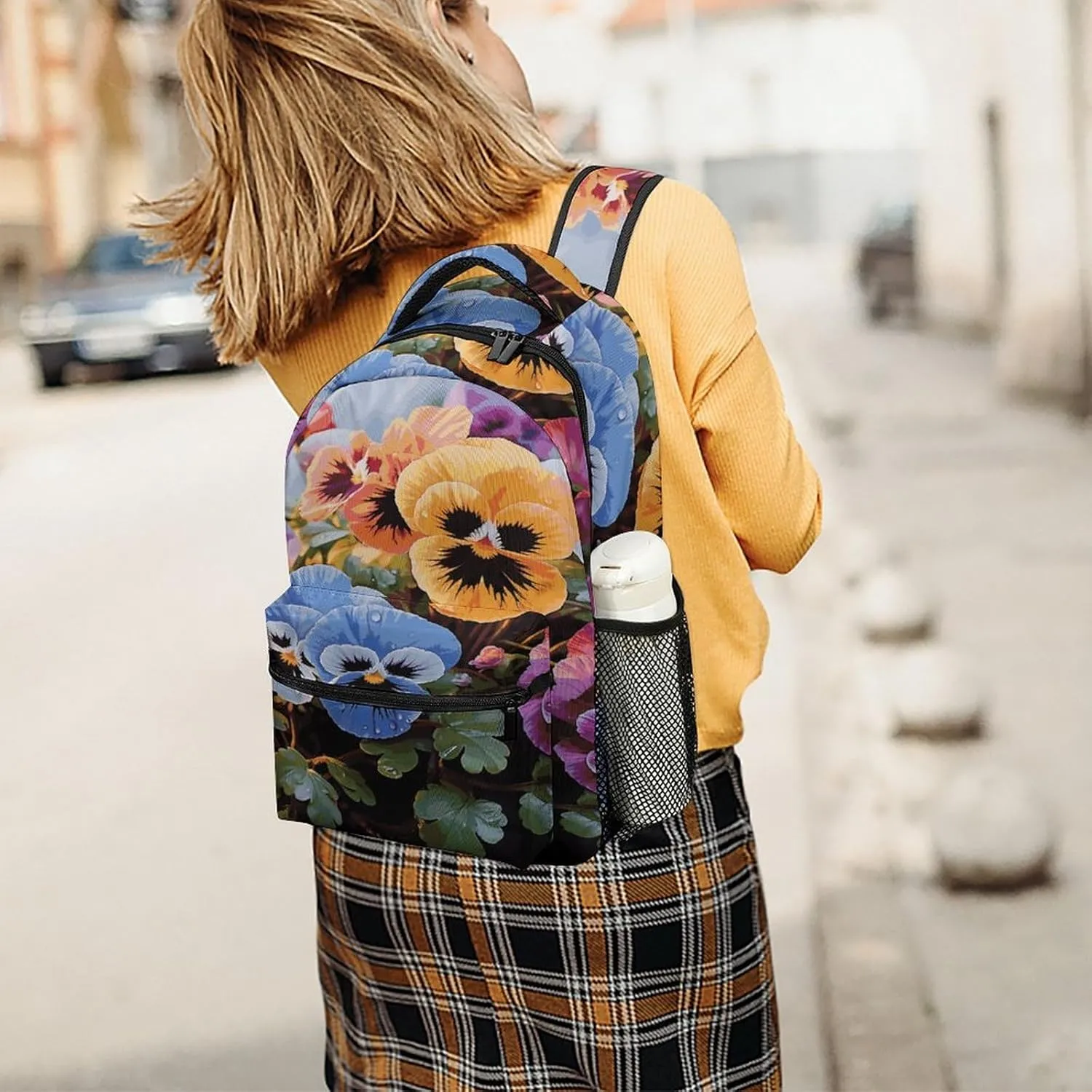 Small Backpacks Personalized Pansy Flowers Printing Travel Bag Lightweight Travel Backpack For Women Men