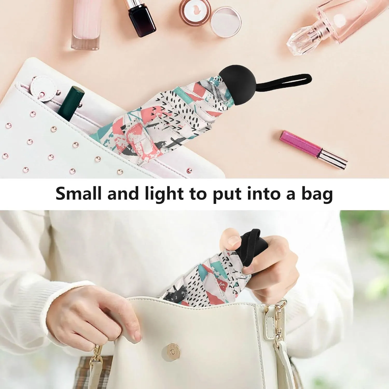 Small Mini Anti-UV Compact Travel Umbrella, 5 Folding Ultra-Light Umbrella, 6 Ribs Pocket Windproof Foldable Vinyl Parasol