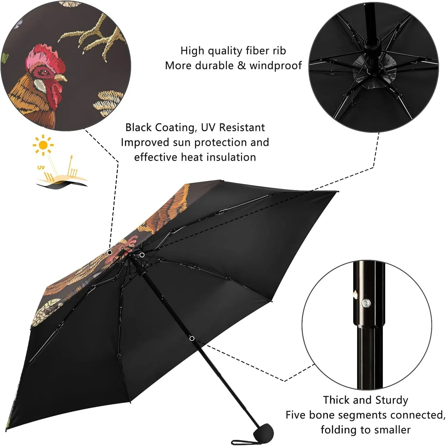 Small Mini Anti-UV Compact Travel Umbrella, 5 Folding Ultra-Light Umbrella, 6 Ribs Pocket Windproof Foldable Vinyl Parasol