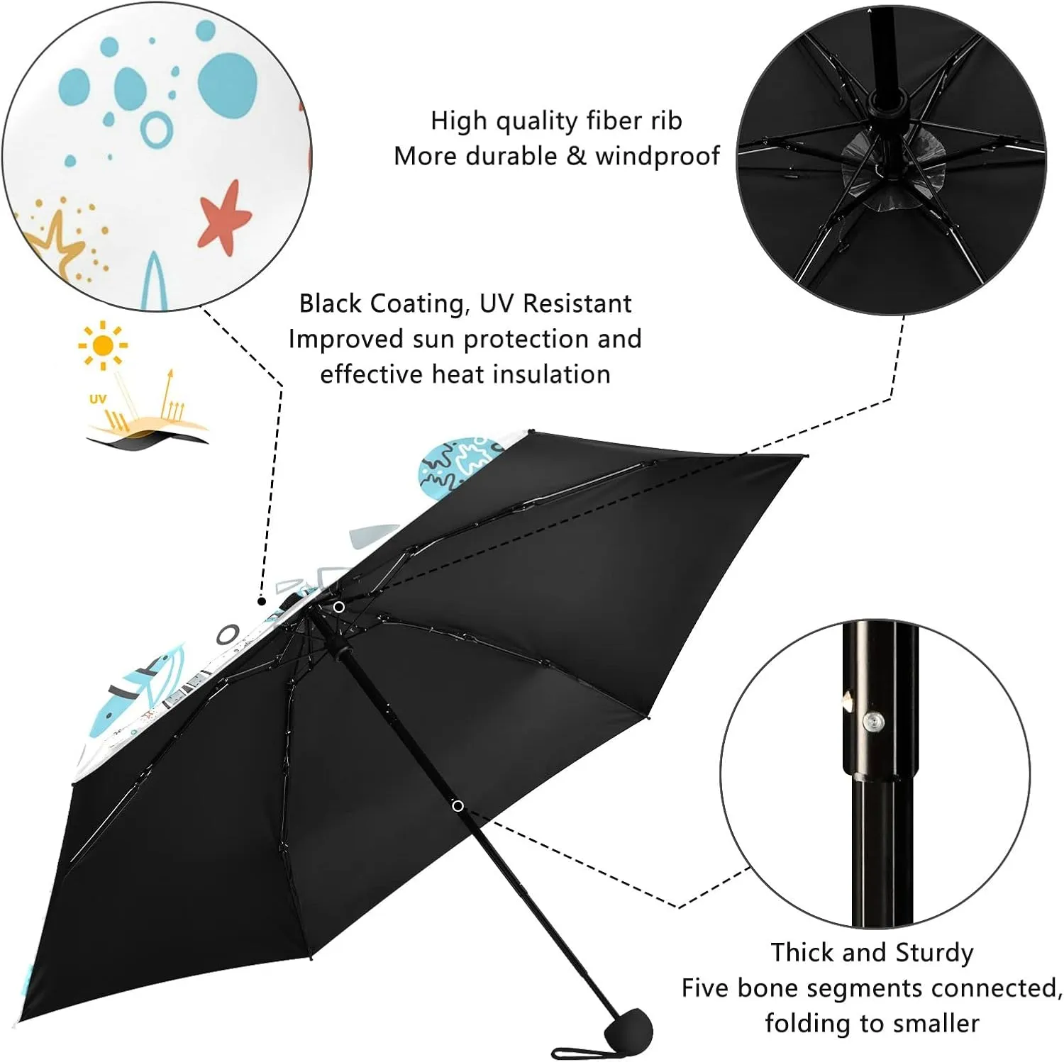 Small Mini Anti-UV Compact Travel Umbrella, 5 Folding Ultra-Light Umbrella, 6 Ribs Pocket Windproof Foldable Vinyl Parasol