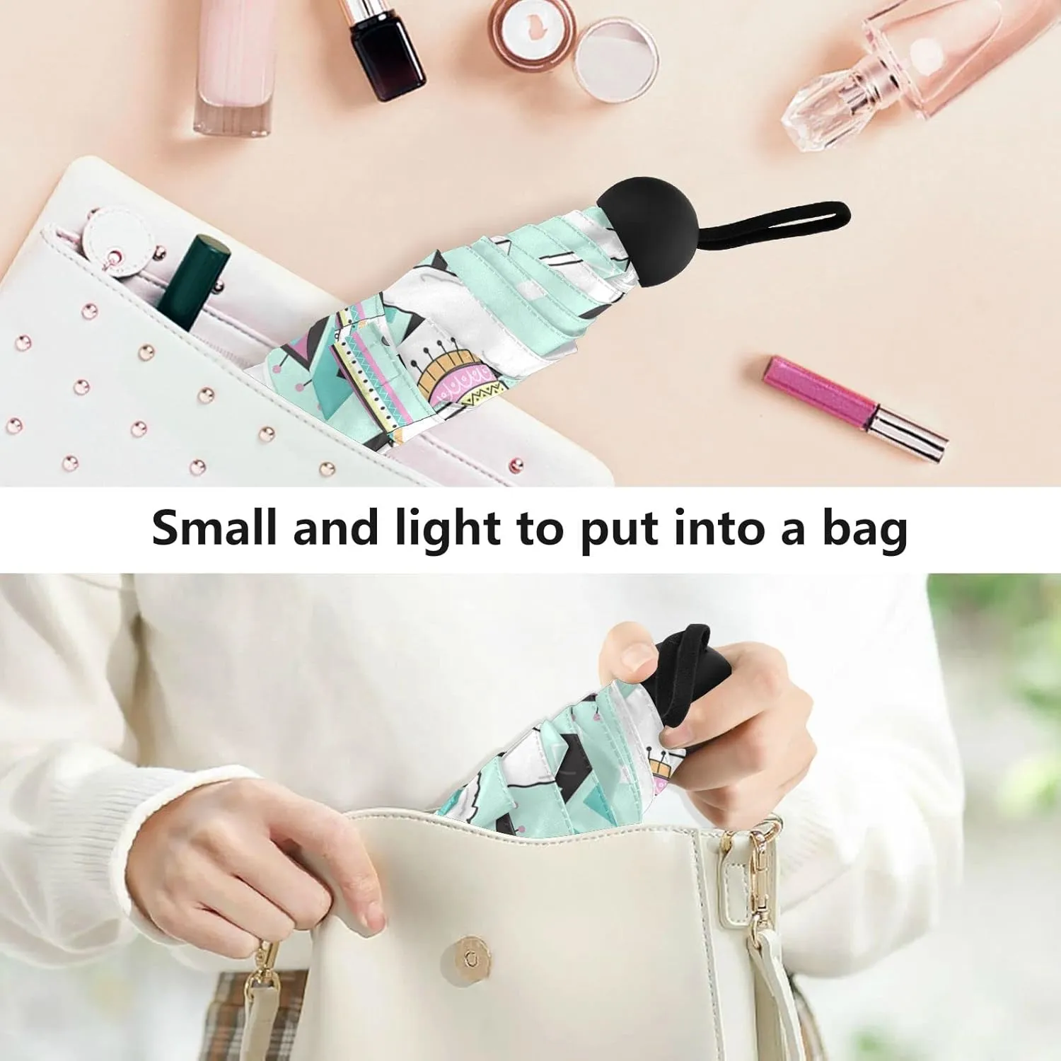 Small Mini Anti-UV Compact Travel Umbrella, 5 Folding Ultra-Light Umbrella, 6 Ribs Pocket Windproof Foldable Vinyl Parasol