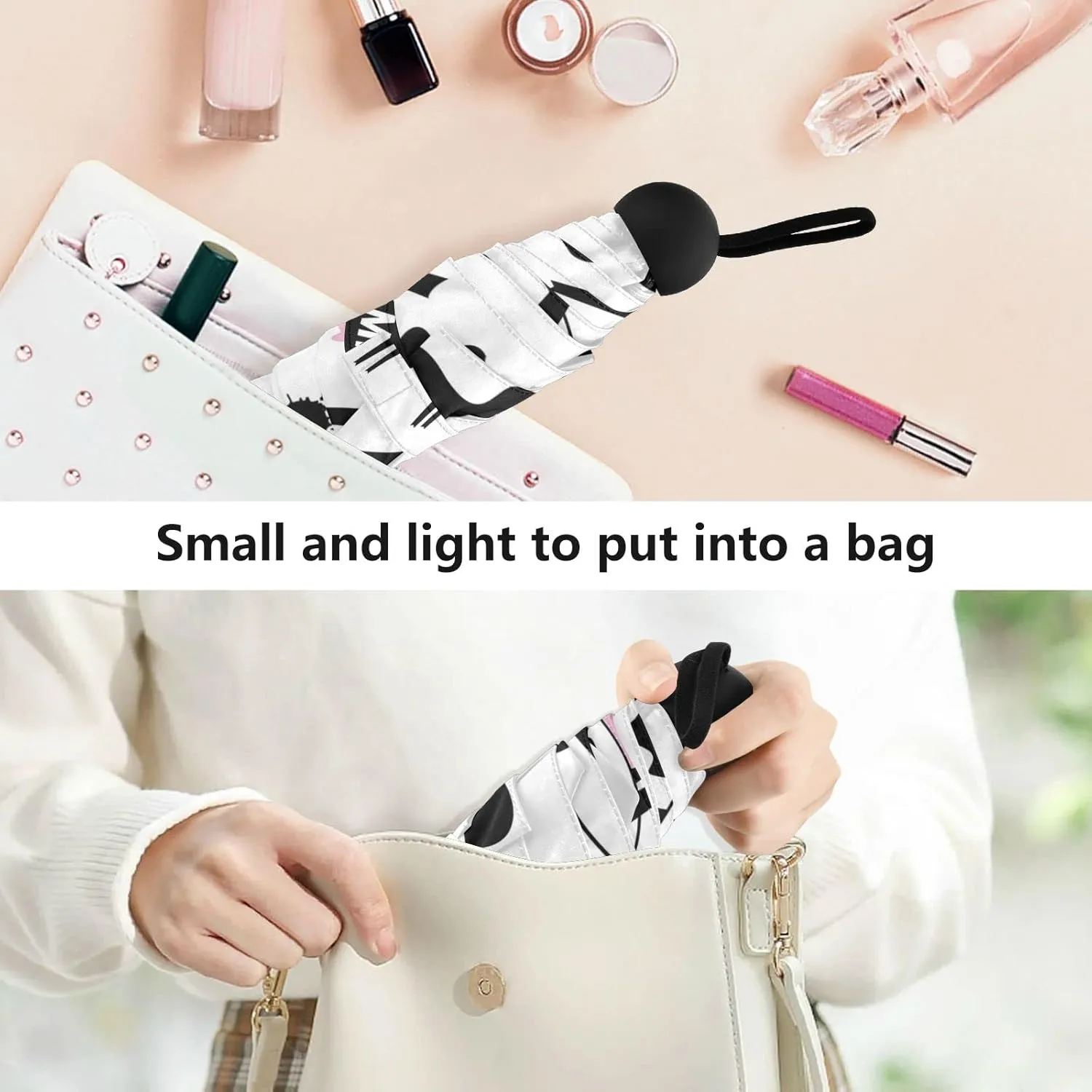 Small Mini Anti-UV Compact Travel Umbrella, 5 Folding Ultra-Light Umbrella, 6 Ribs Pocket Windproof Foldable Vinyl Parasol