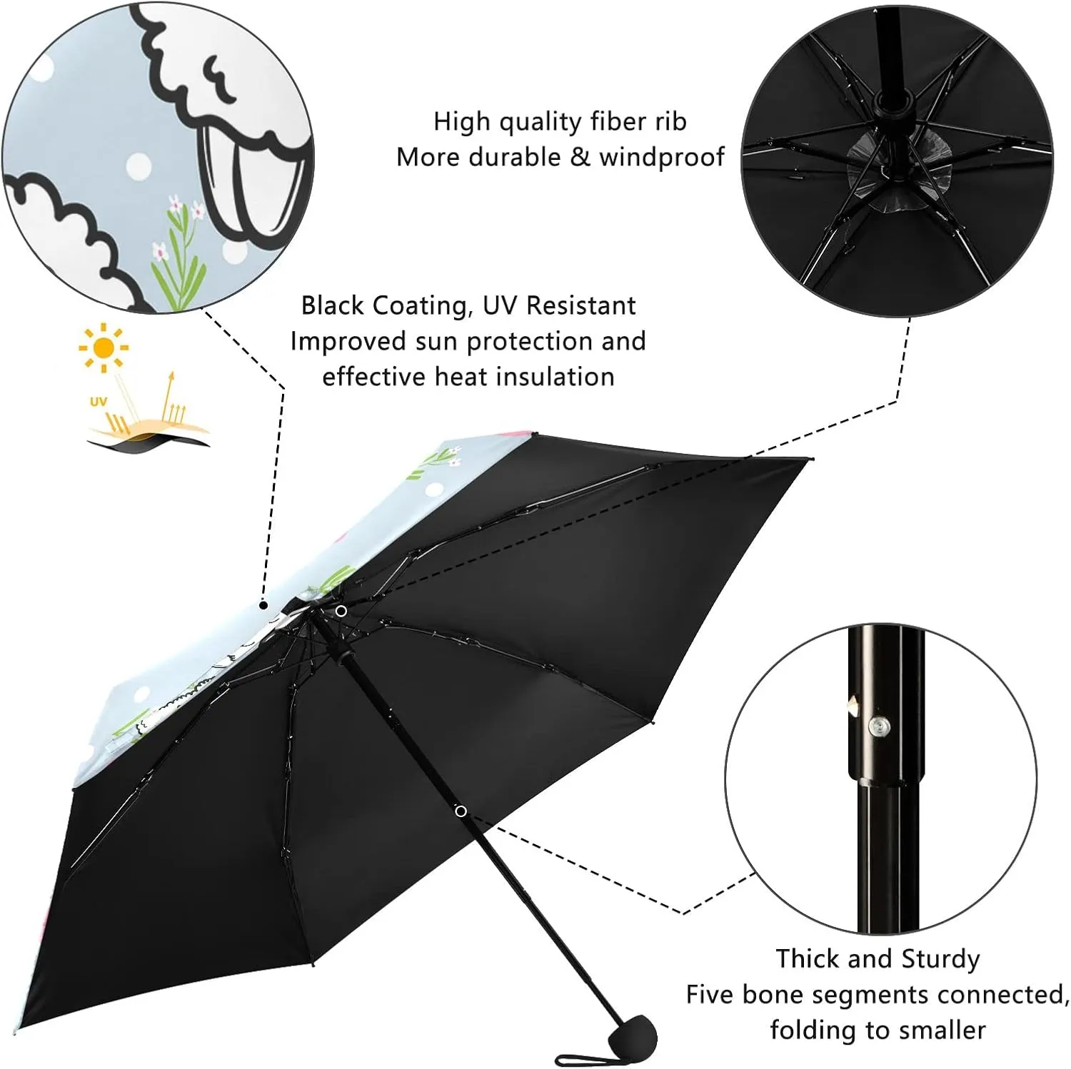 Small Mini Anti-UV Compact Travel Umbrella, 5 Folding Ultra-Light Umbrella, 6 Ribs Pocket Windproof Foldable Vinyl Parasol