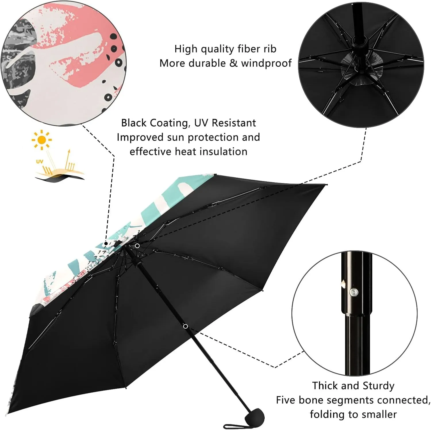Small Mini Anti-UV Compact Travel Umbrella, 5 Folding Ultra-Light Umbrella, 6 Ribs Pocket Windproof Foldable Vinyl Parasol