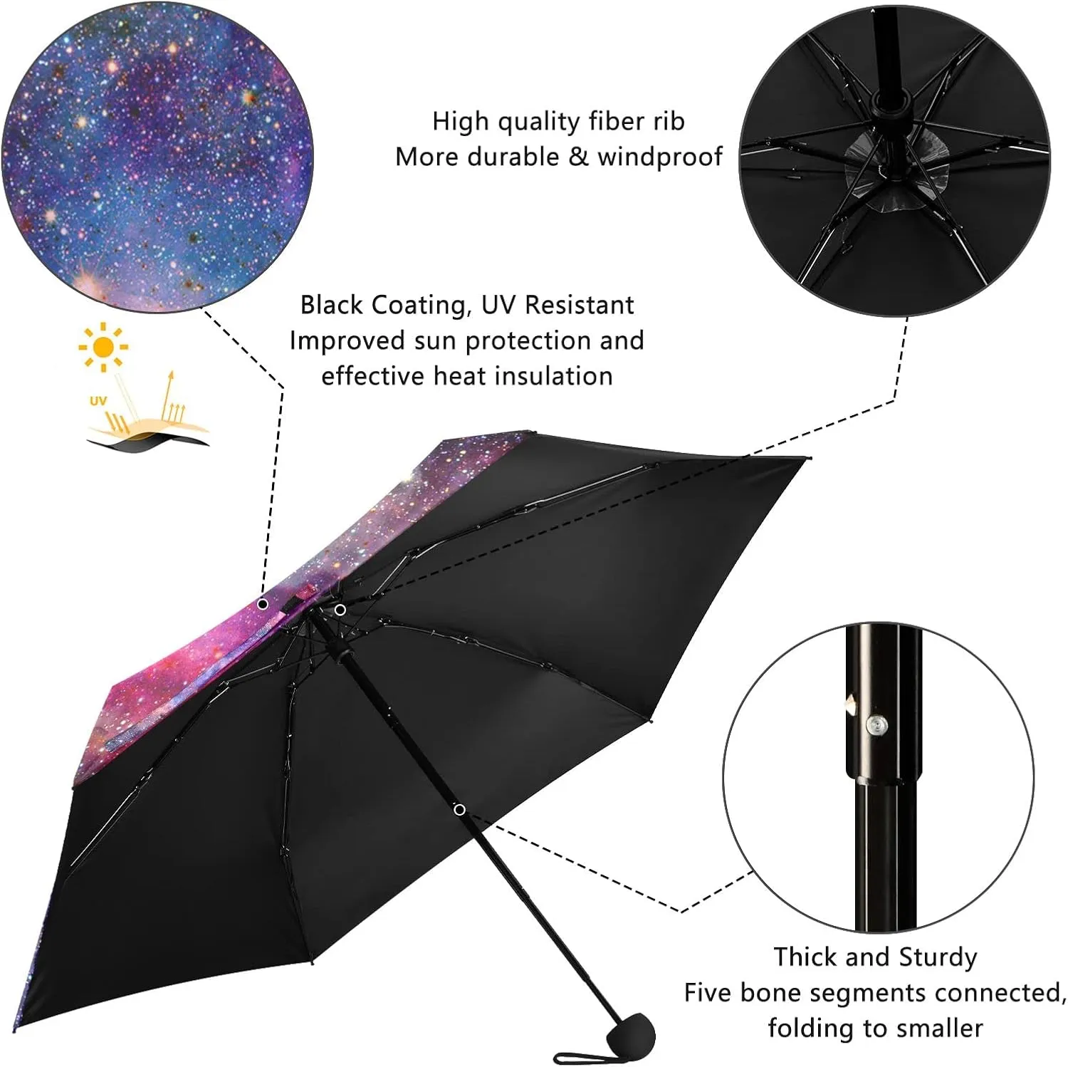 Small Mini Anti-UV Compact Travel Umbrella, 5 Folding Ultra-Light Umbrella, 6 Ribs Pocket Windproof Foldable Vinyl Parasol