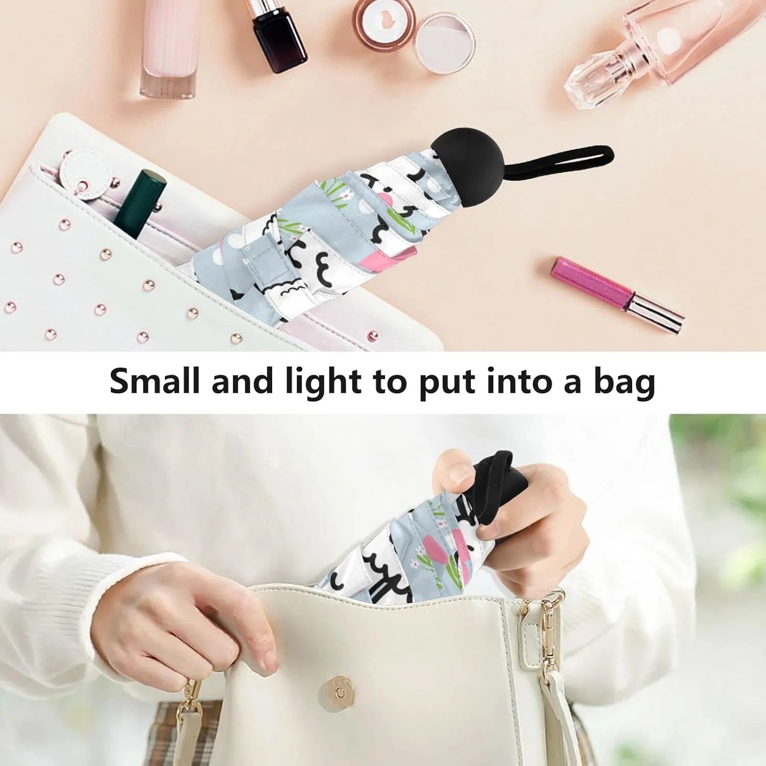 Small Mini Anti-UV Compact Travel Umbrella, 5 Folding Ultra-Light Umbrella, 6 Ribs Pocket Windproof Foldable Vinyl Parasol