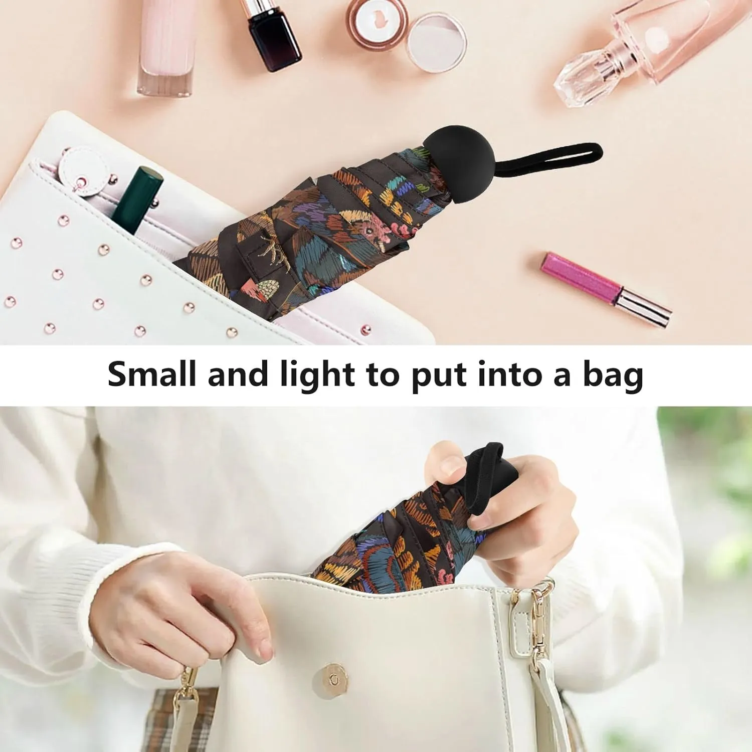 Small Mini Anti-UV Compact Travel Umbrella, 5 Folding Ultra-Light Umbrella, 6 Ribs Pocket Windproof Foldable Vinyl Parasol