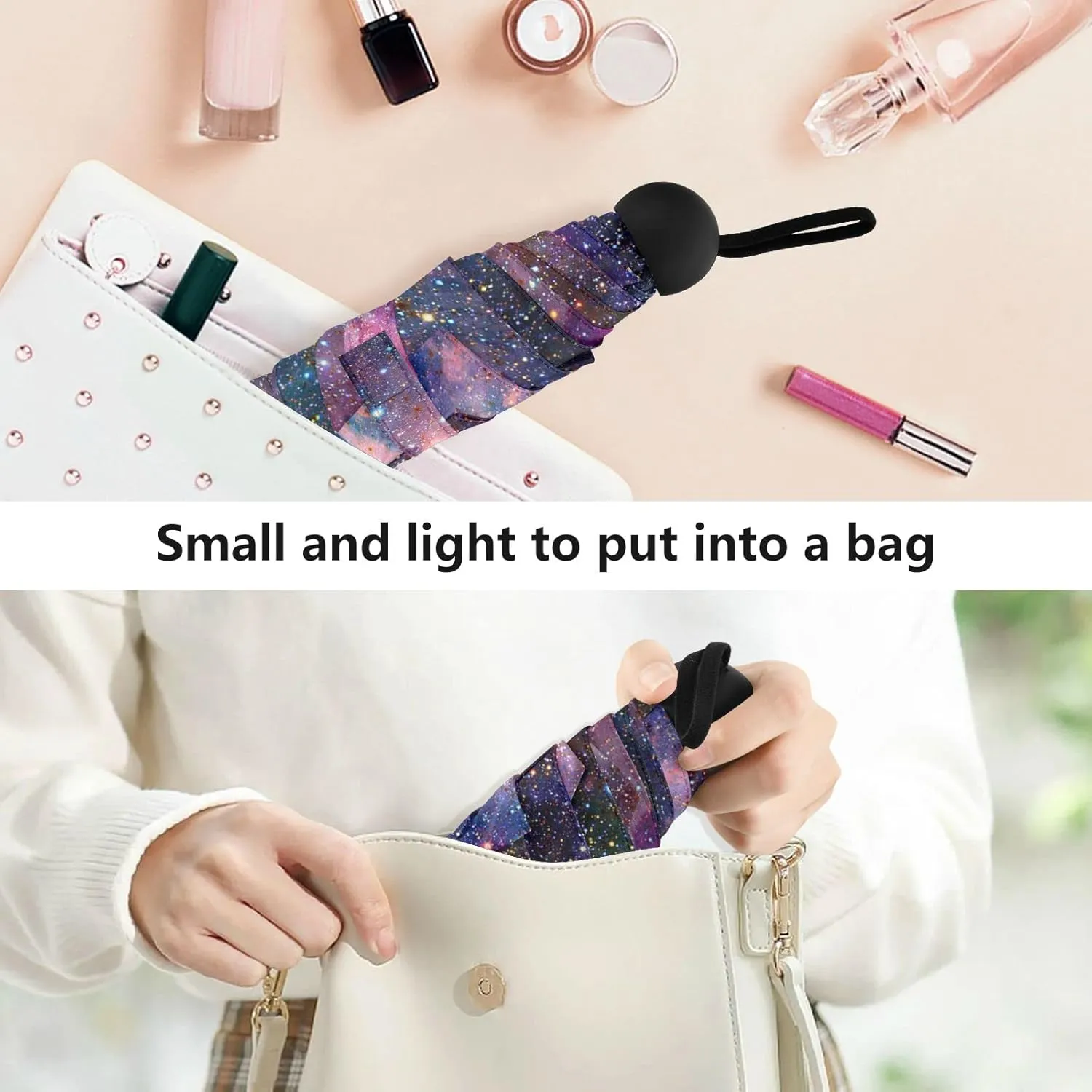 Small Mini Anti-UV Compact Travel Umbrella, 5 Folding Ultra-Light Umbrella, 6 Ribs Pocket Windproof Foldable Vinyl Parasol
