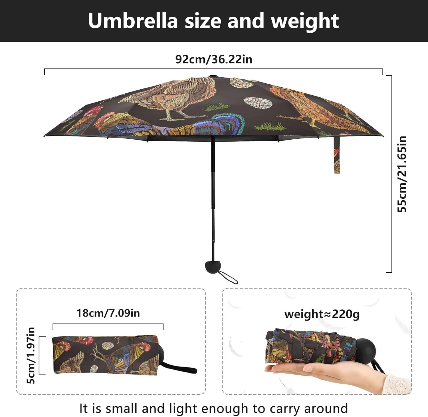 Small Mini Anti-UV Compact Travel Umbrella, 5 Folding Ultra-Light Umbrella, 6 Ribs Pocket Windproof Foldable Vinyl Parasol