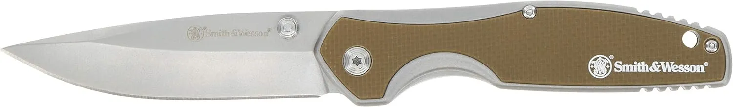 Smith & Wesson Cleft 7.75in S.S. Assisted Folding Knife with 3.5in Drop Point Blade and Stainless/G10 Handle for Outdoor, Tactical, Survival and EDC
