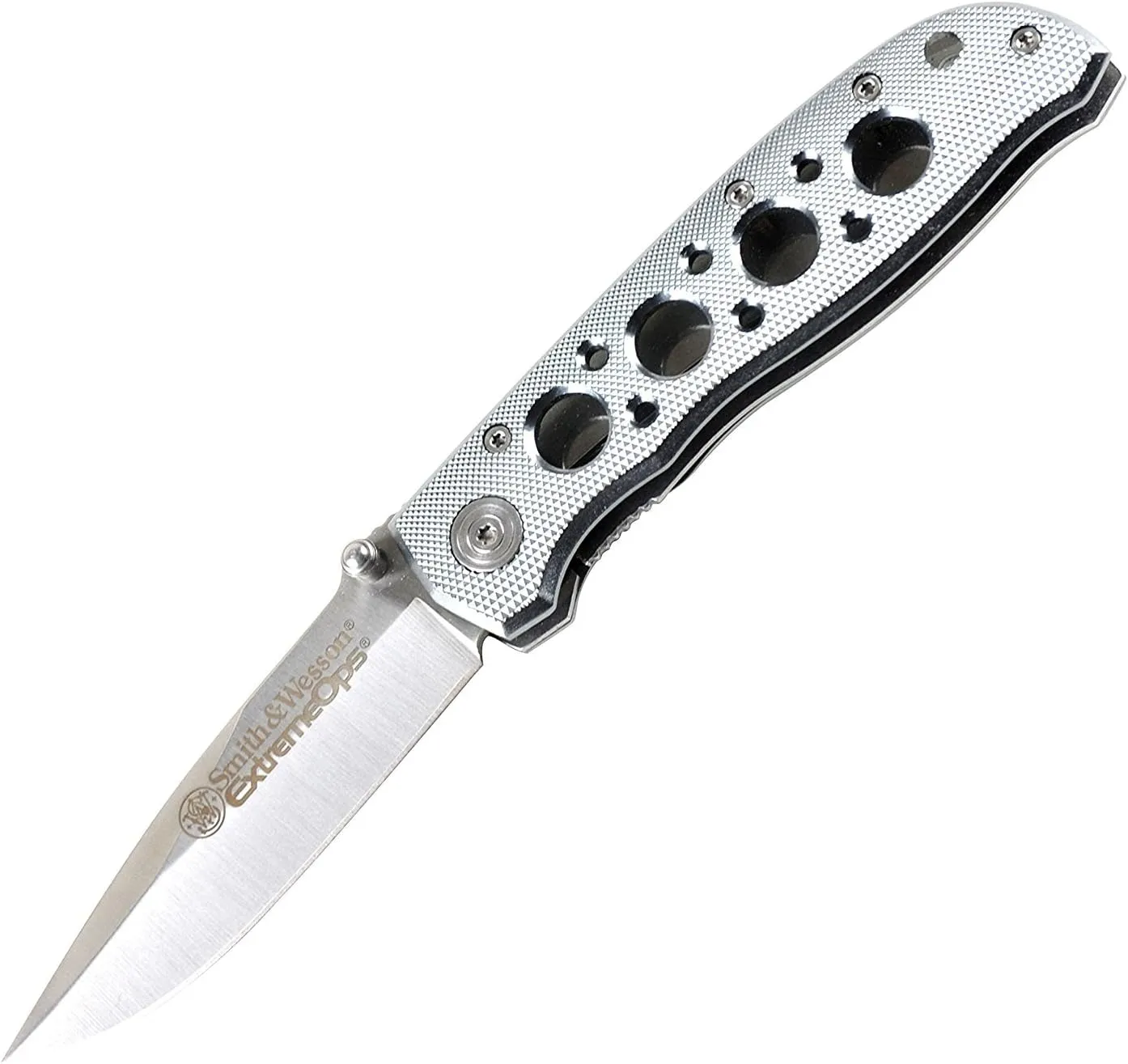 Smith & Wesson Extreme Ops CK105H 7.3in S.S. Folding Knife with 3.2in Drop Point Blade and Aluminum Handle for Outdoor, Tactical, Survival and EDC