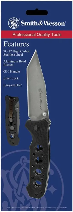 Smith & Wesson Extreme Ops CK13T 7.8in High Carbon S.S. Folding Knife with a 3.3in Tanto Blade and G-10 Handle for Outdoor, Tactical, Survival and EDC