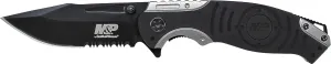 Smith & Wesson M&P SWMP13GS 8.2in High Carbon S.S. Folding Knife with 3.5in Serrated Clip Point Blade and Aluminum Handle for Outdoor, Tactical, Survival and EDC,Black