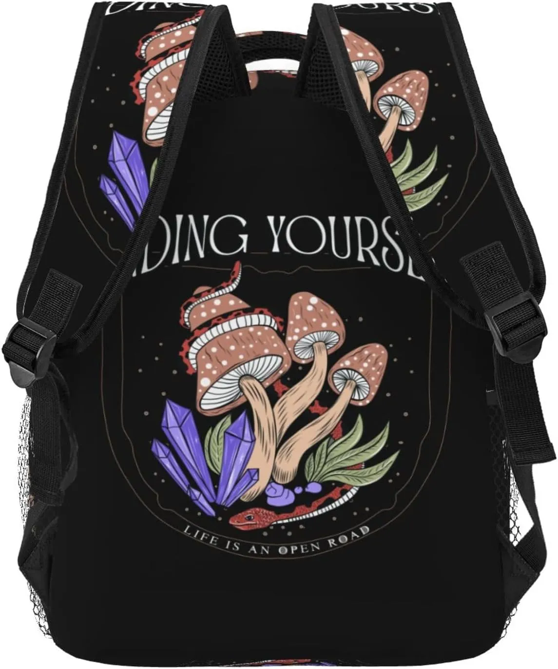 Snake Magic Mushrooms Mystical Finding Yourself Backpack Lightweight Laptop Backpack Casual Daypack Travel Double Shoulder Bag For Women Men