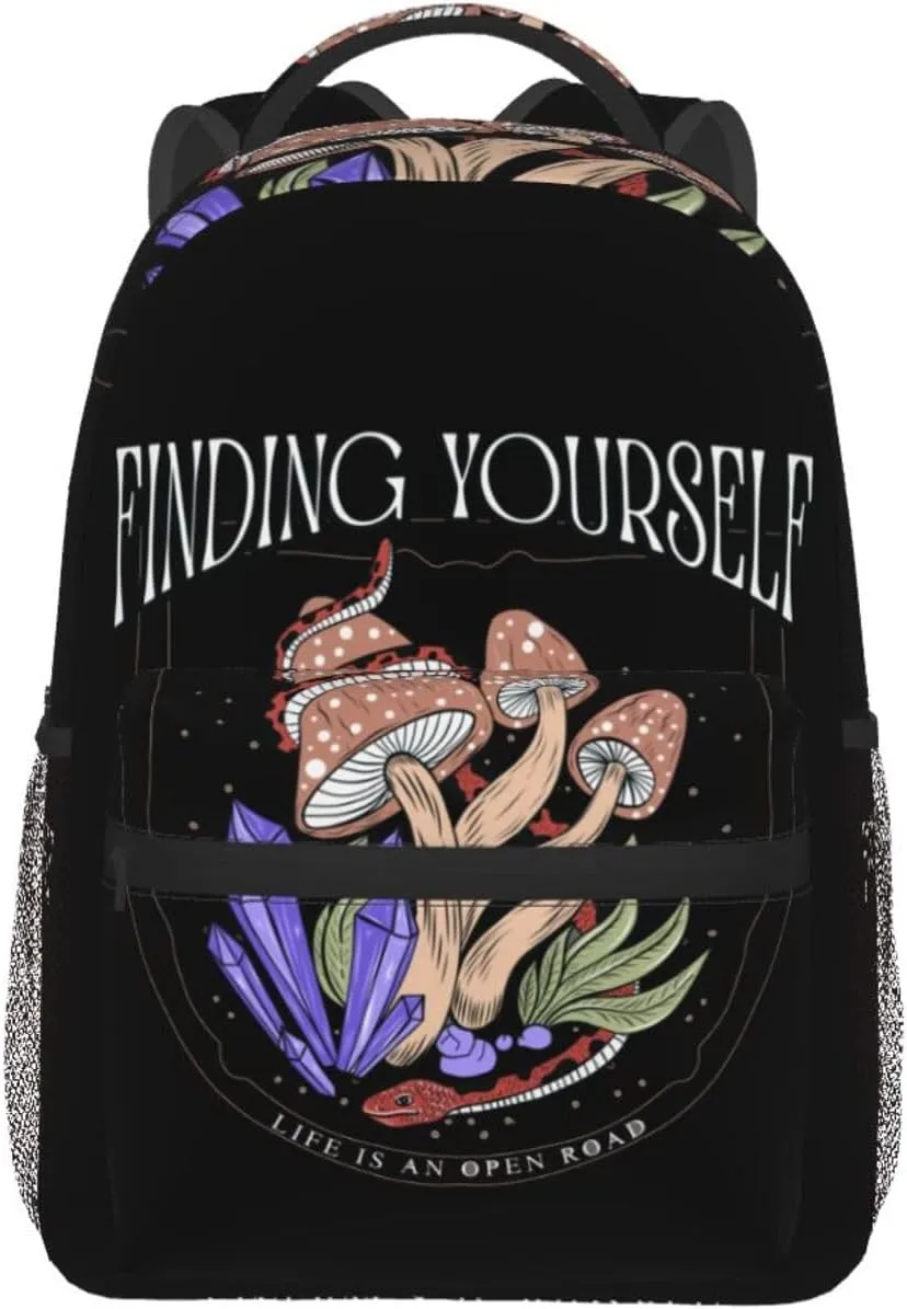 Snake Magic Mushrooms Mystical Finding Yourself Backpack Lightweight Laptop Backpack Casual Daypack Travel Double Shoulder Bag For Women Men