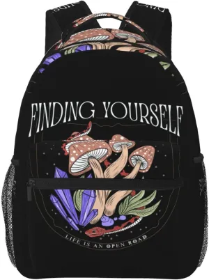 Snake Magic Mushrooms Mystical Finding Yourself Backpack Lightweight Laptop Backpack Casual Daypack Travel Double Shoulder Bag For Women Men