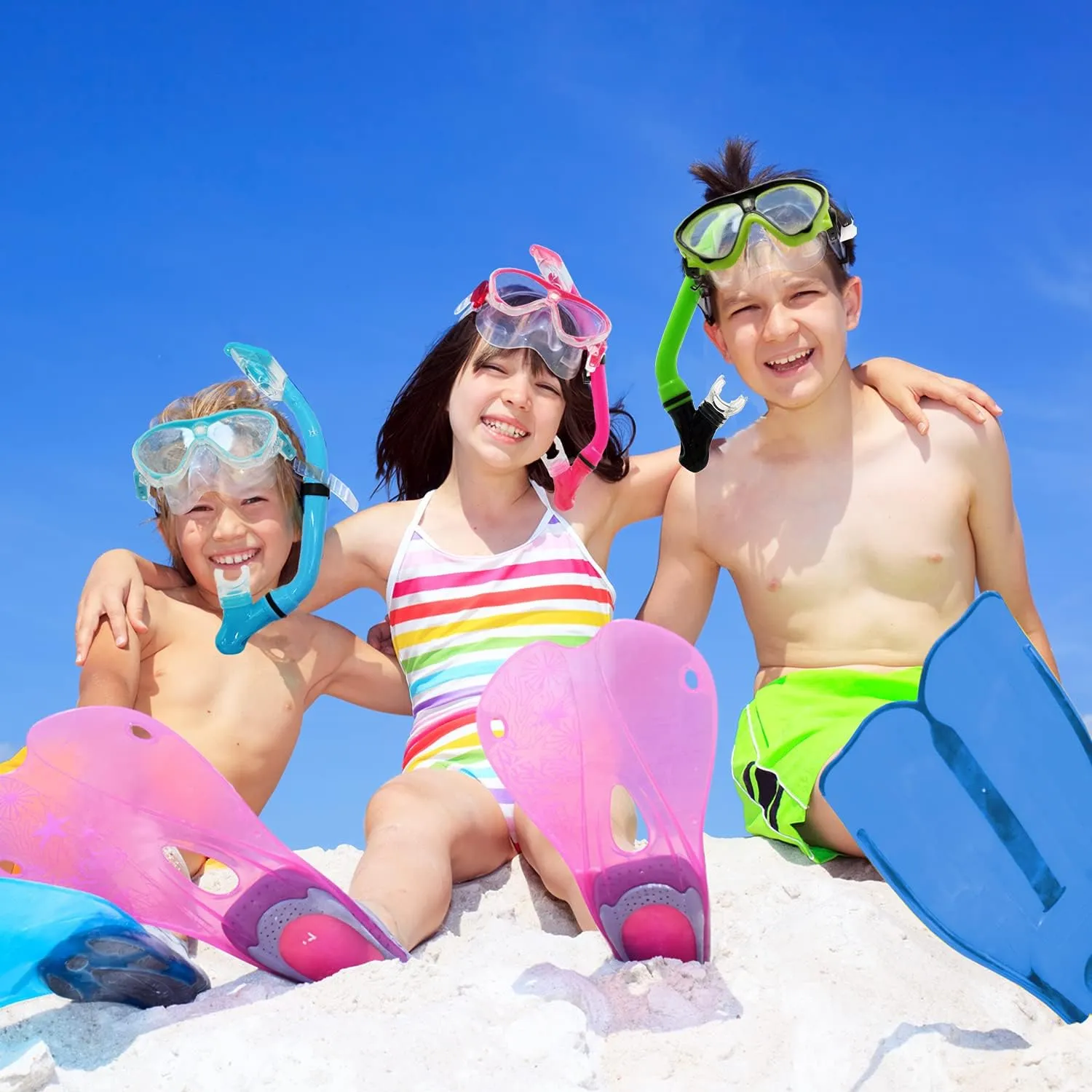 Snorkeling Gear for Kids with Foldable Silicone Full Dry Snorkel, Kids Snorkel Set Anti Leak Youth Junior Snorkeling Package Diving Mask Soft Tube with Mesh Bag Scuba Swimming Goggles