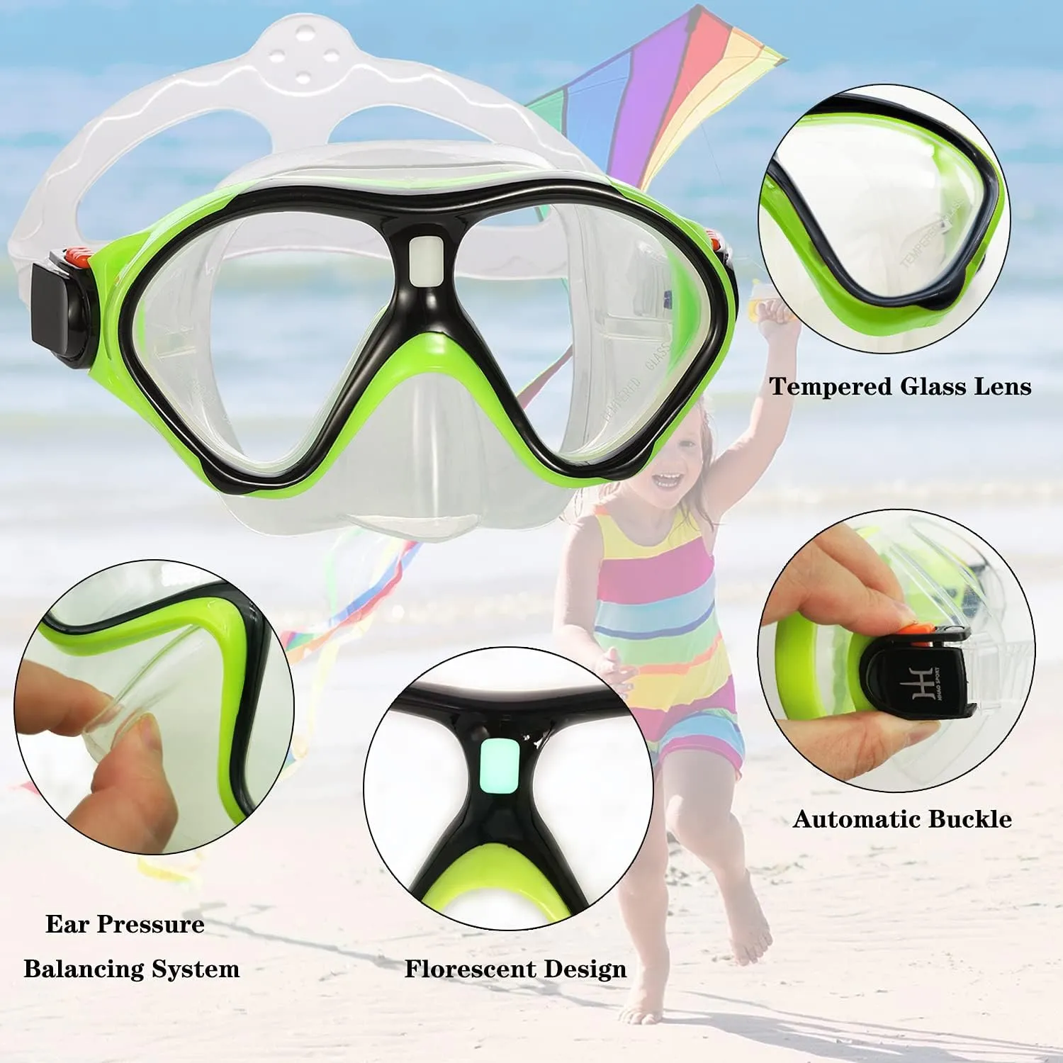 Snorkeling Gear for Kids with Foldable Silicone Full Dry Snorkel, Kids Snorkel Set Anti Leak Youth Junior Snorkeling Package Diving Mask Soft Tube with Mesh Bag Scuba Swimming Goggles