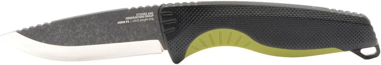SOG Aegis FX Corrosion-Resistant Outdoor Survival Fixed Blade Knife | CRYO 4116 Krupps Steel | GRN Rubber Handle | UMS Sheath