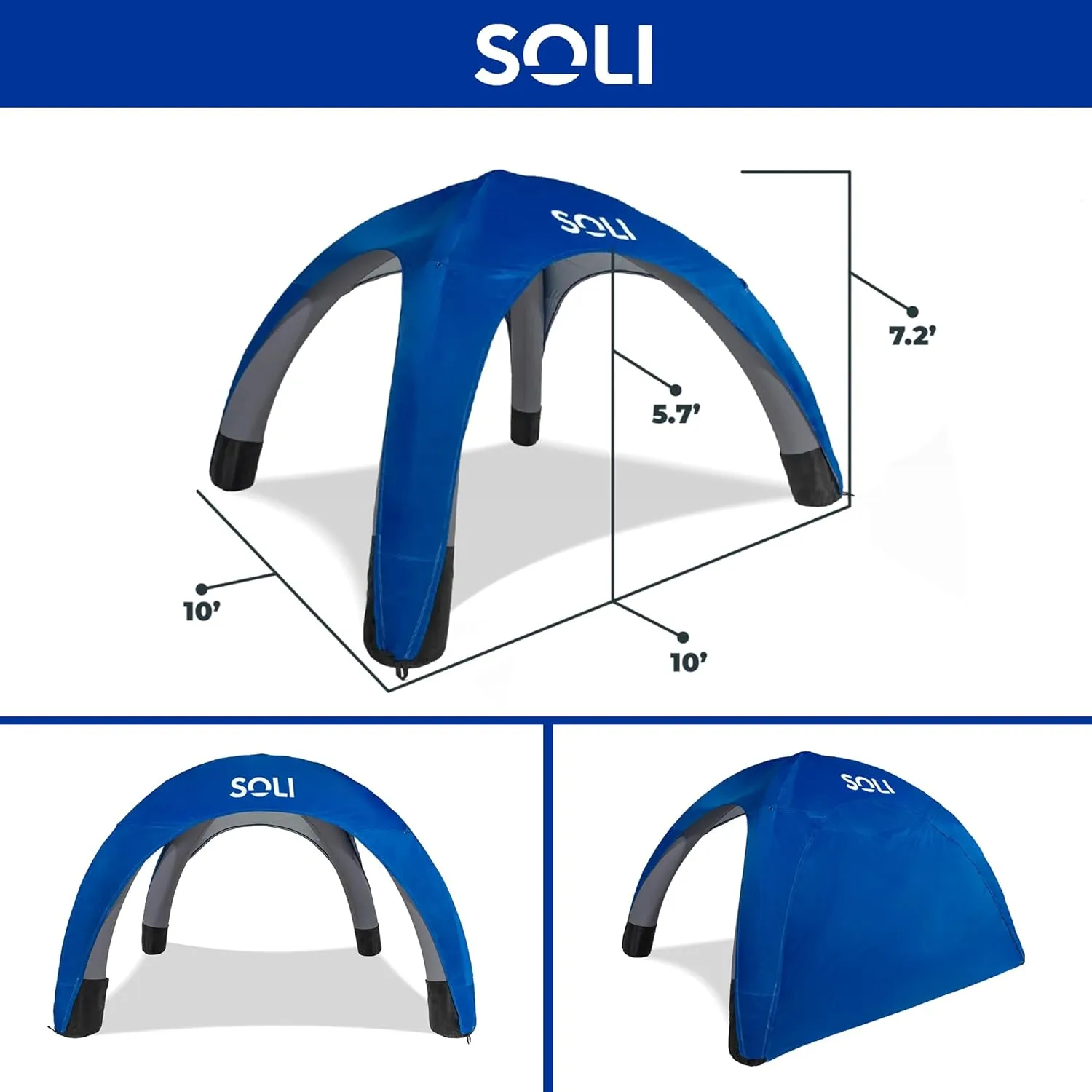 SOLI Inflatable Shade Air Canopy – Quick Self-Inflating Sun Shelter with Air Pump, UPF 50  Sun Protection, Travel-Friendly, Stable Anchors for Beach, Camping & Backyard Use (Ultra Marine Blue)