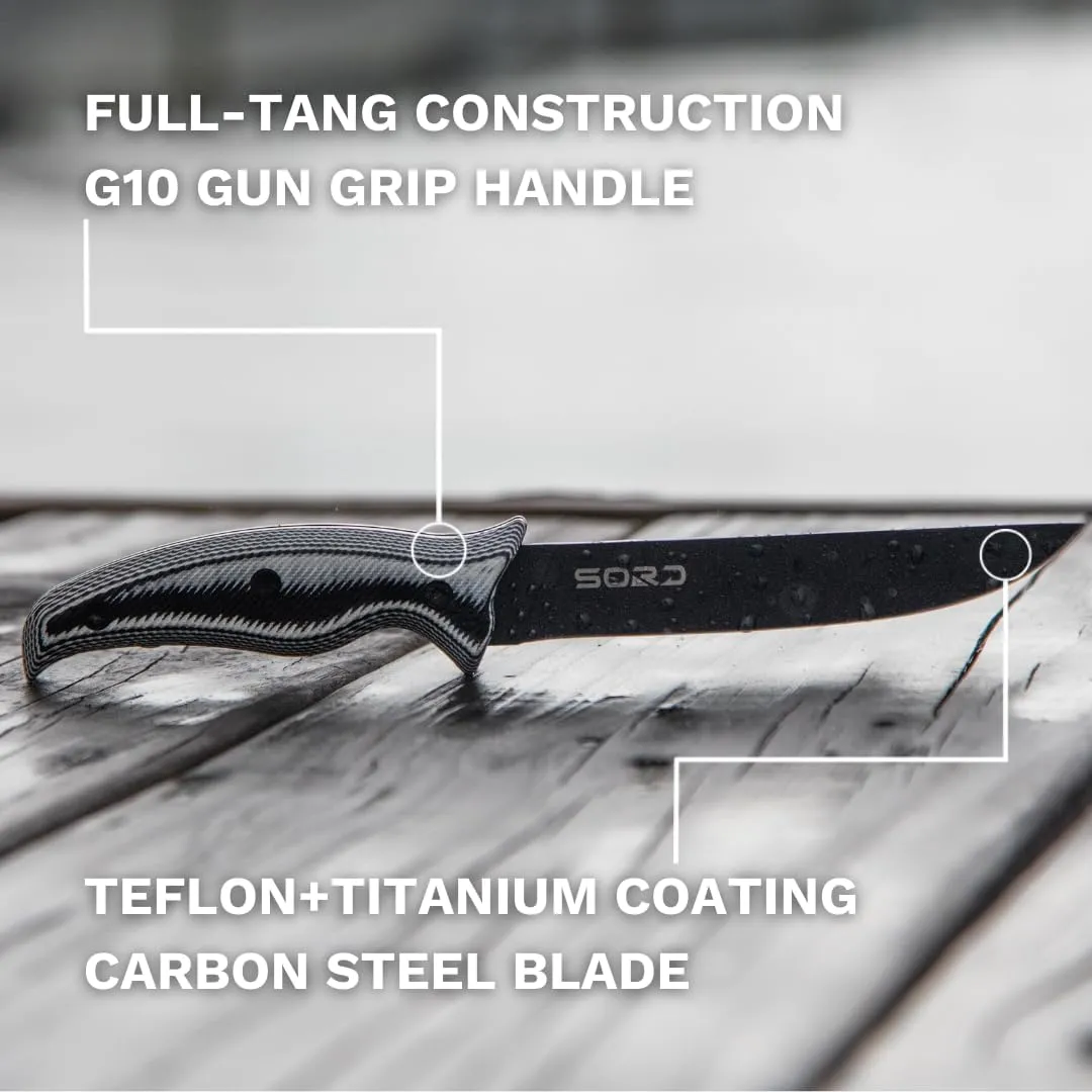 SORD 5-9' Fillet Knife - Fishing & Meat Cutting with Sheath - Razor Sharp Carbon Steel Filet Knife for Cleaning Fish and Skinning - Full Tang G10 Handle | Corrosion Resistant