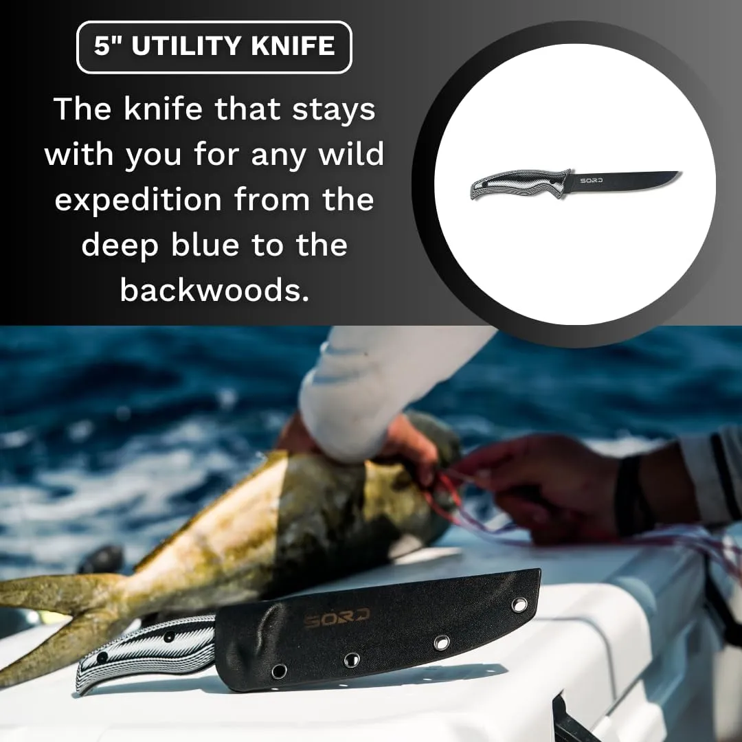 SORD 5-9' Fillet Knife - Fishing & Meat Cutting with Sheath - Razor Sharp Carbon Steel Filet Knife for Cleaning Fish and Skinning - Full Tang G10 Handle | Corrosion Resistant