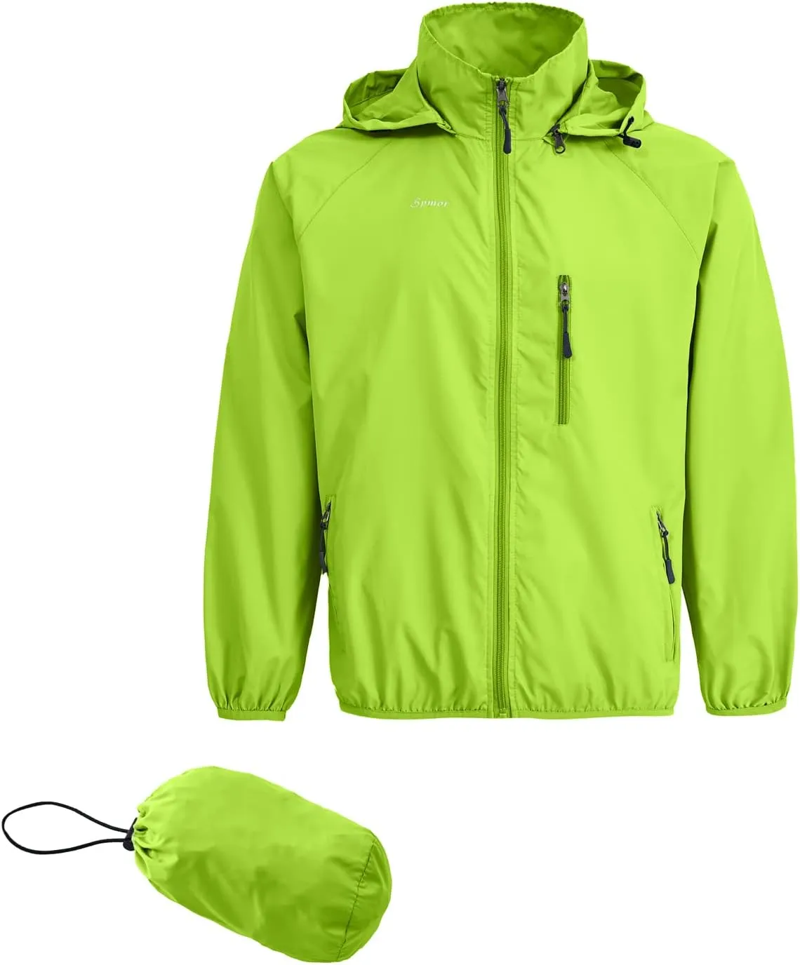 Spmor Men's Lightweight Waterproof Jacket Packable Windbreaker Running Coat