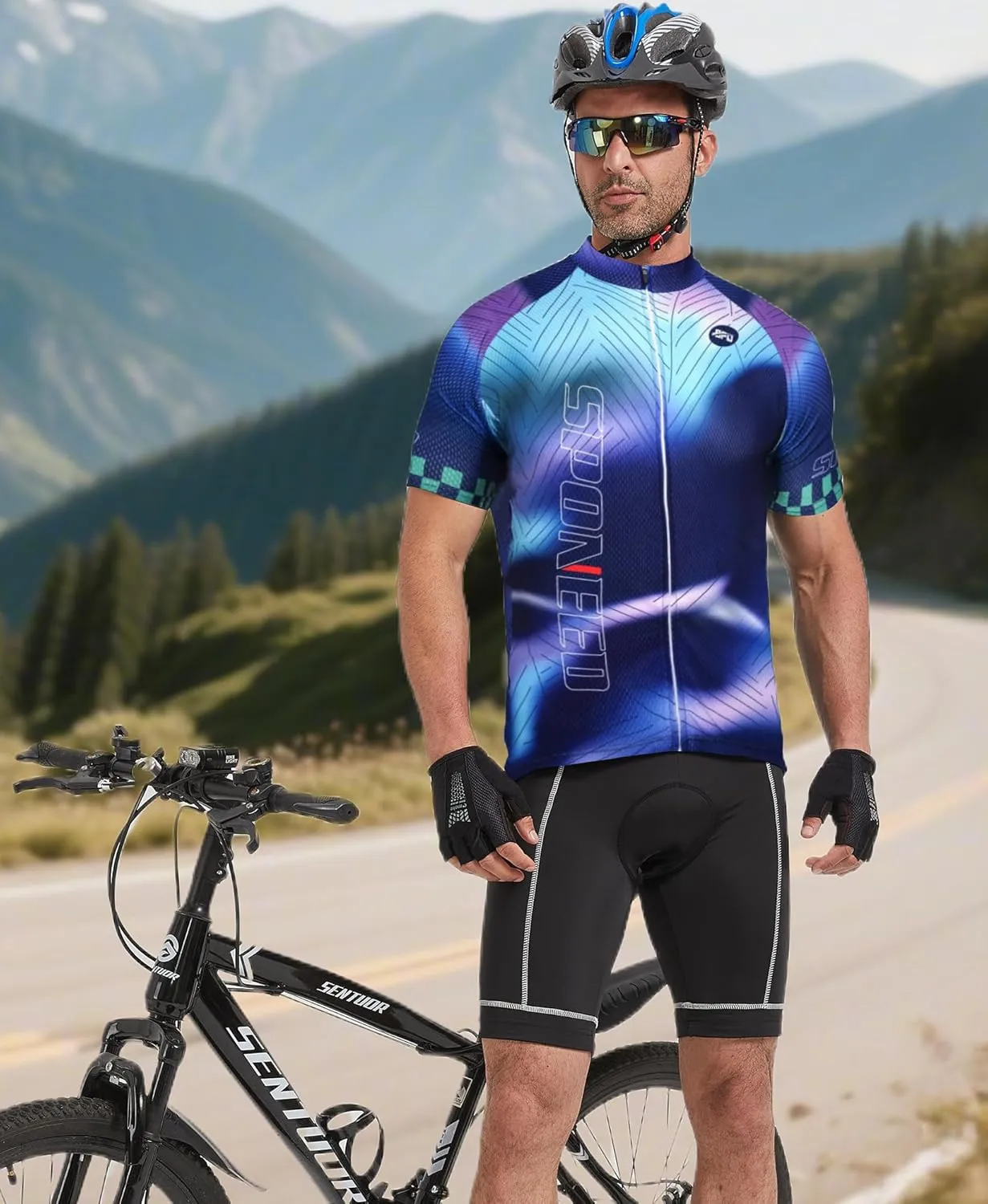 sponeed Men's Cycling Jerseys Tops Biking Shirts Short Sleeve Bike Clothing Full Zipper Bicycle Jacket with Pockets