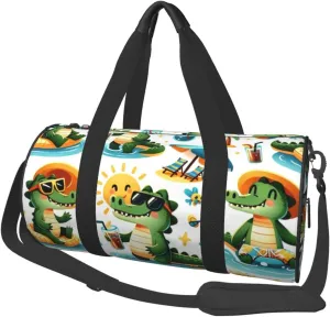 Sports Duffel Bag Alligator-Summery-Fun Foldable Travel Tote Bag Weekender Sleepover Carry On Bag