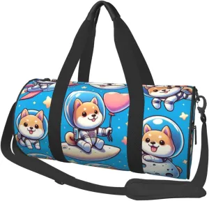 Sports Duffel Bag Astronaut-Shiba-In-Space Foldable Travel Tote Bag Weekender Sleepover Carry On Bag