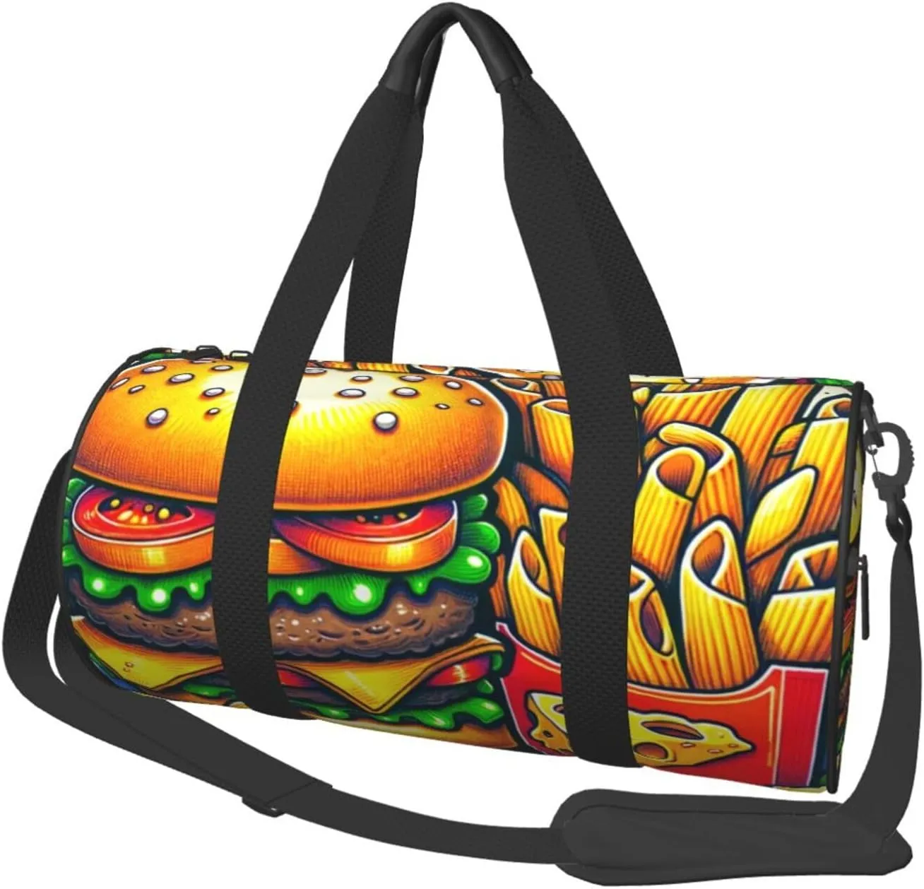 Sports Duffel Bag Cartoon-Hamburger-Cheese Foldable Travel Tote Bag Weekender Sleepover Carry On Bag