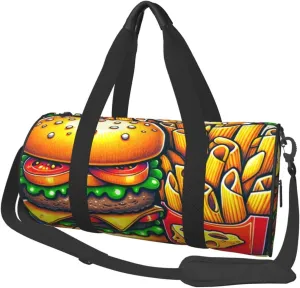 Sports Duffel Bag Cartoon-Hamburger-Cheese Foldable Travel Tote Bag Weekender Sleepover Carry On Bag