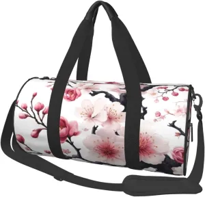 Sports Duffel Bag Cherry-Blossom-Floral Foldable Travel Tote Bag Weekender Sleepover Carry On Bag