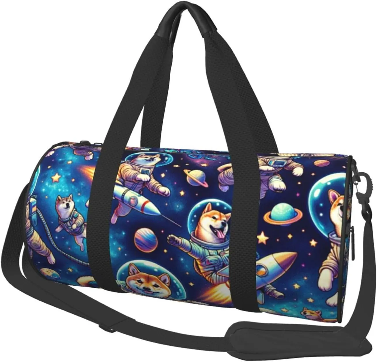 Sports Duffel Bag Cosmic-Shiba-Journey Foldable Travel Tote Bag Weekender Sleepover Carry On Bag