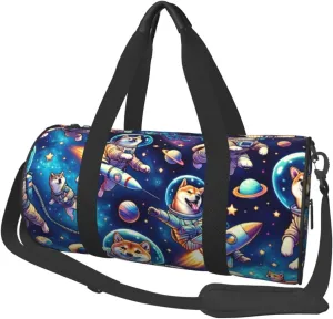 Sports Duffel Bag Cosmic-Shiba-Journey Foldable Travel Tote Bag Weekender Sleepover Carry On Bag