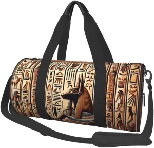 Sports Duffel Bag Egyptian-Hieroglyphs-Symbols Foldable Travel Tote Bag Weekender Sleepover Carry On Bag