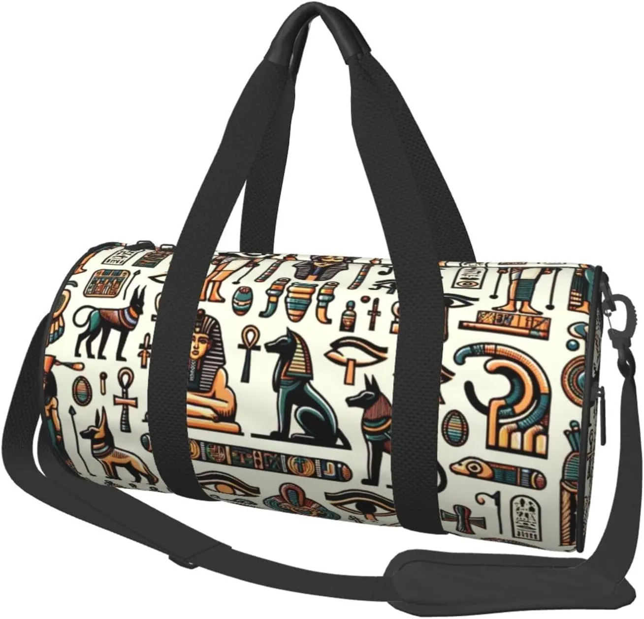 Sports Duffel Bag Egyptian-Icon-Pattern Foldable Travel Tote Bag Weekender Sleepover Carry On Bag
