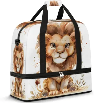 Sports Duffel Bag, Foldable Lion Travel Duffel Bag, Gym Yoga Beach Bag Weekender Overnight Bag with Shoes Compartment for Men Women, Lion Prints Animal