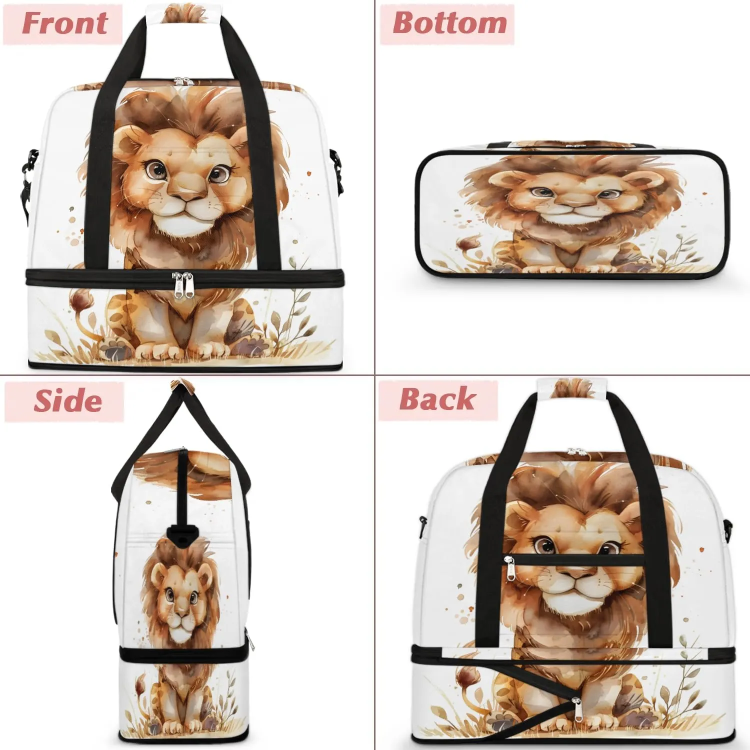 Sports Duffel Bag, Foldable Lion Travel Duffel Bag, Gym Yoga Beach Bag Weekender Overnight Bag with Shoes Compartment for Men Women, Lion Prints Animal