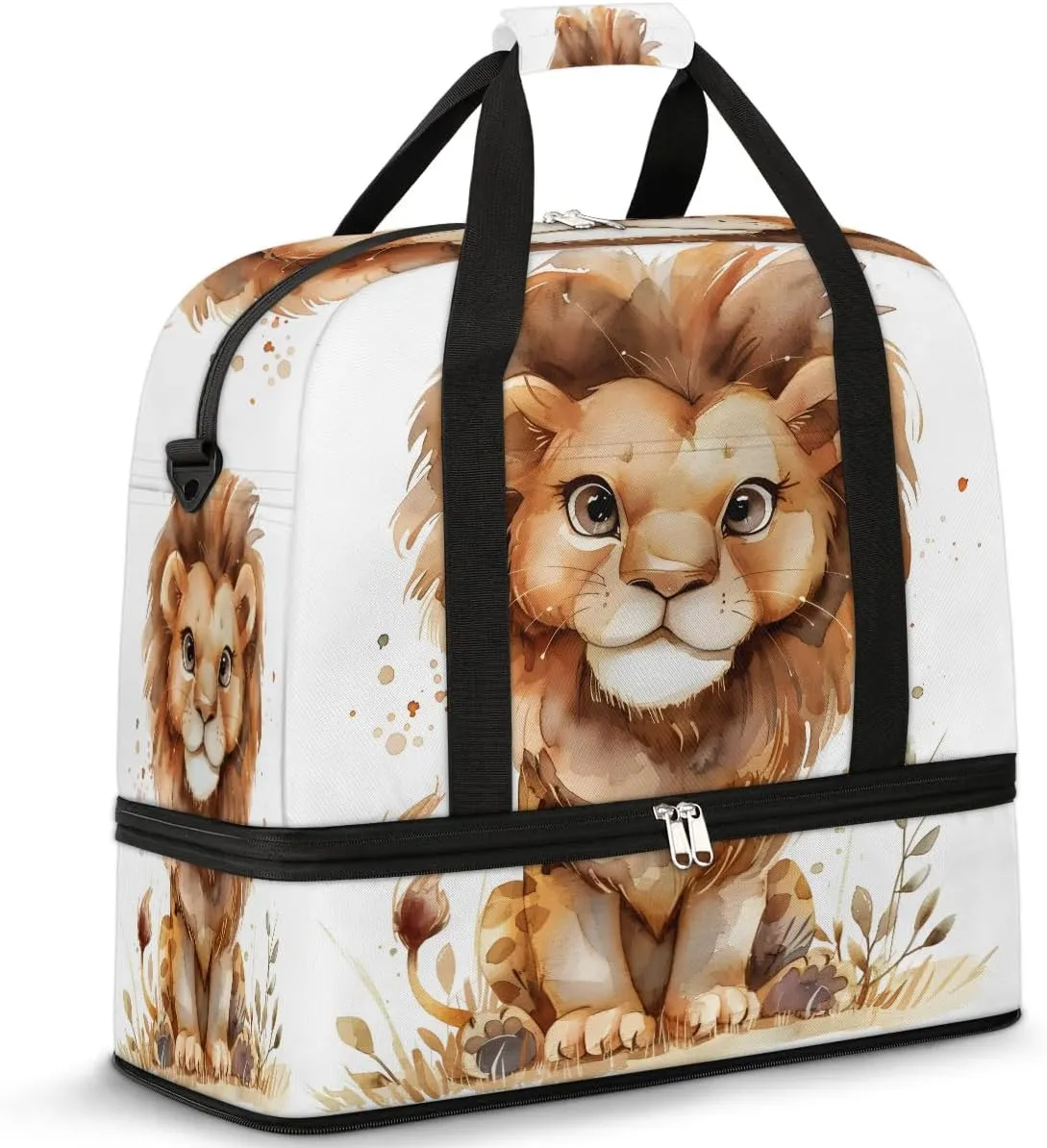 Sports Duffel Bag, Foldable Lion Travel Duffel Bag, Gym Yoga Beach Bag Weekender Overnight Bag with Shoes Compartment for Men Women, Lion Prints Animal