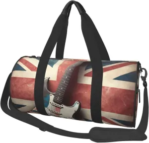 Sports Duffel Bag Guitar-British-Flag Foldable Travel Tote Bag Weekender Sleepover Carry On Bag