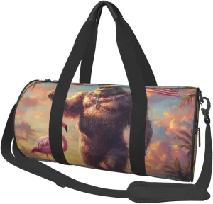 Sports Duffel Bag Hawaii-Bigfoot-Flamingo Foldable Travel Tote Bag Weekender Sleepover Carry On Bag