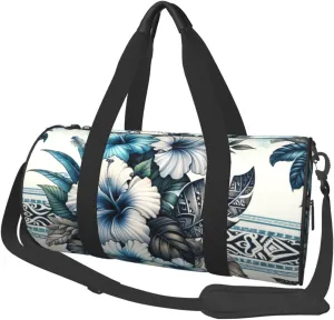 Sports Duffel Bag Hawaiian-Hibiscus-Polynesian-Tribal Foldable Travel Tote Bag Weekender Sleepover Carry On Bag