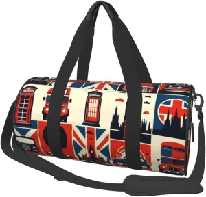 Sports Duffel Bag London-British-Symbols Foldable Travel Tote Bag Weekender Sleepover Carry On Bag