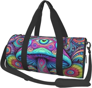Sports Duffel Bag Magic-Mushrooms-With-Eyes Foldable Travel Tote Bag Weekender Sleepover Carry On Bag