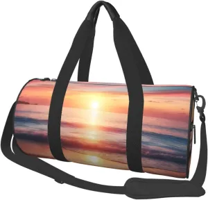 Sports Duffel Bag Sunset-Love-Beach-Valentine Foldable Travel Tote Bag Weekender Sleepover Carry On Bag