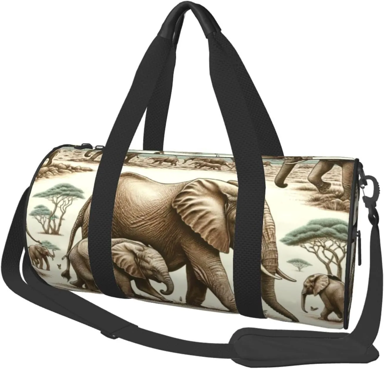 Sports Duffel Bag Watercolor-African-Elephants Foldable Travel Tote Bag Weekender Sleepover Carry On Bag