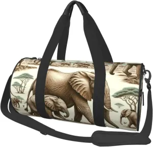 Sports Duffel Bag Watercolor-African-Elephants Foldable Travel Tote Bag Weekender Sleepover Carry On Bag
