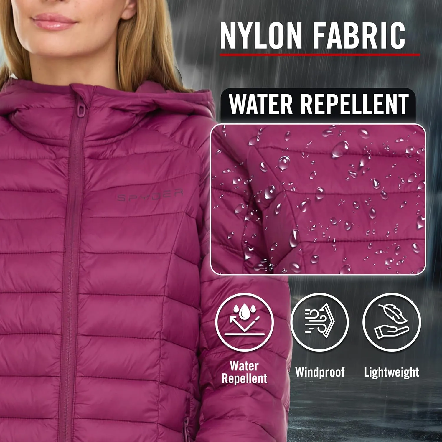 Spyder Packable Puffer Jacket Womens with Hood, Lightweight Full Zip Winter Quilted Womens Puffer Coat