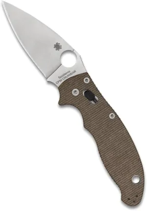 Spyderco Manix 2 Folding Utility Pocket Knife with Brown Canvas Micarta CPM Cru-Wear and 3.37" Micarta Handle - PlainEdge - C101MPCW2